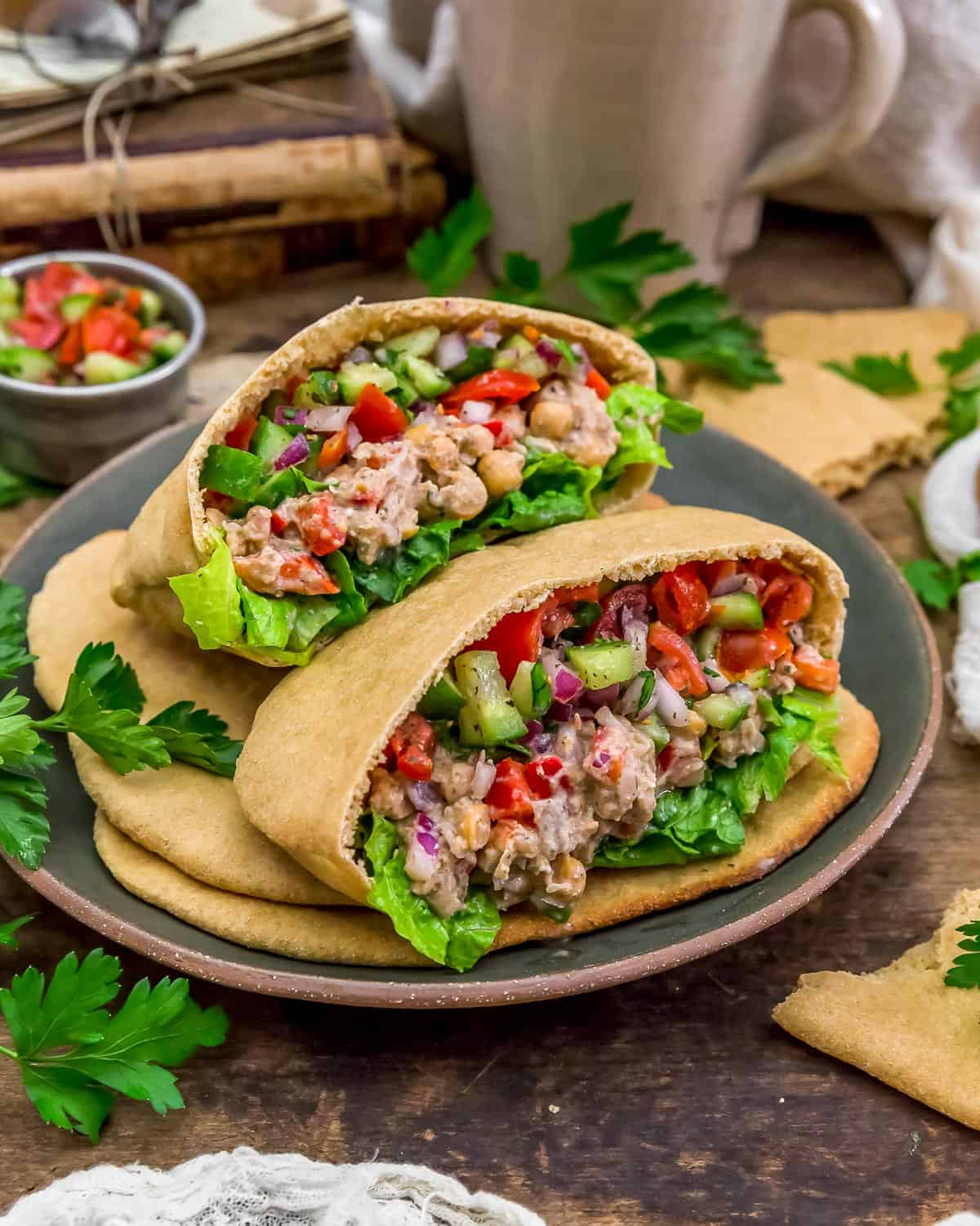 Vegan Zaatar Chickpea Salad in a pita