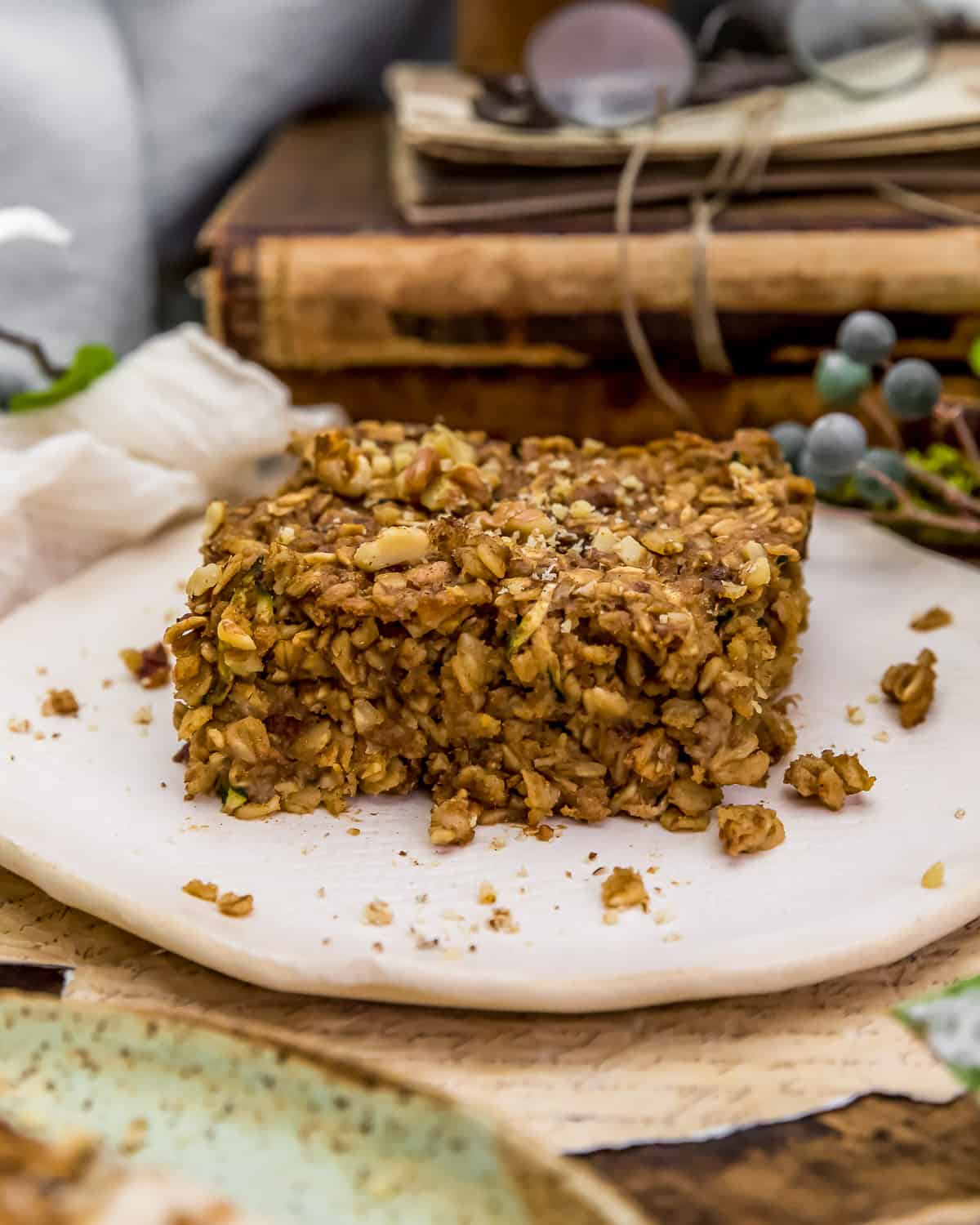 Piece of Vegan Zucchini Bread Oatmeal Breakfast Bake