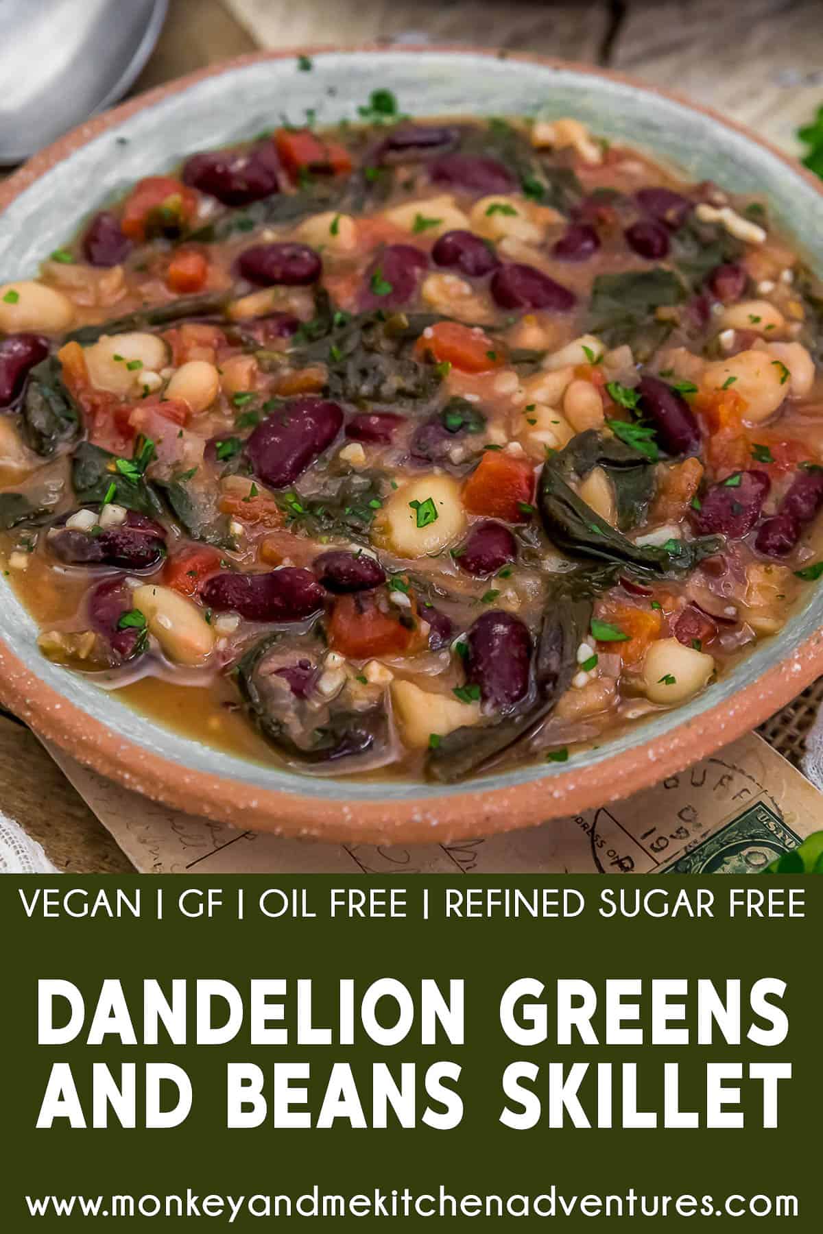 Dandelion Greens and Beans Skillet with text description