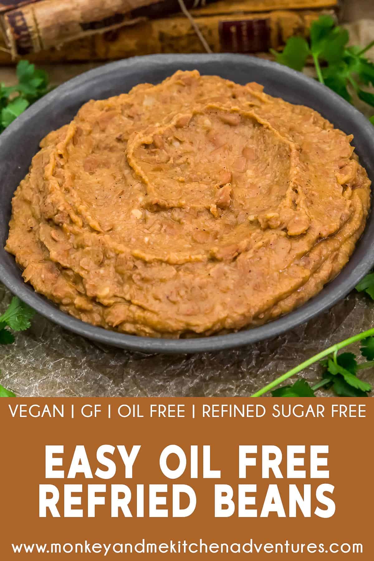 Easy Oil Free Refried Beans with text description