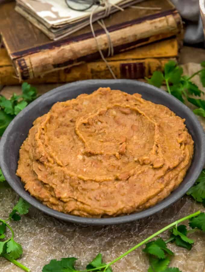 Close up of Easy Oil Free Refried Beans
