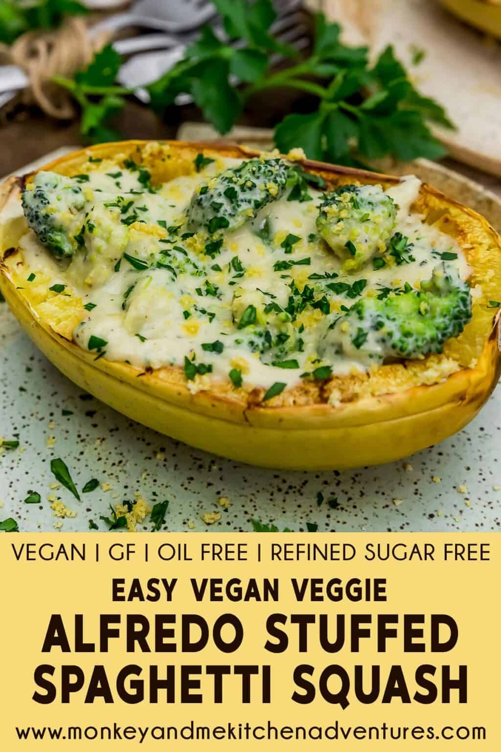 Easy Vegan Veggie Alfredo Stuffed Spaghetti Squash - Monkey and Me ...