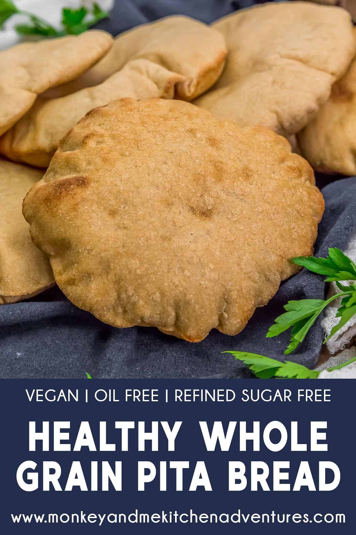 Healthy Whole Grain Pita Bread with Text Description