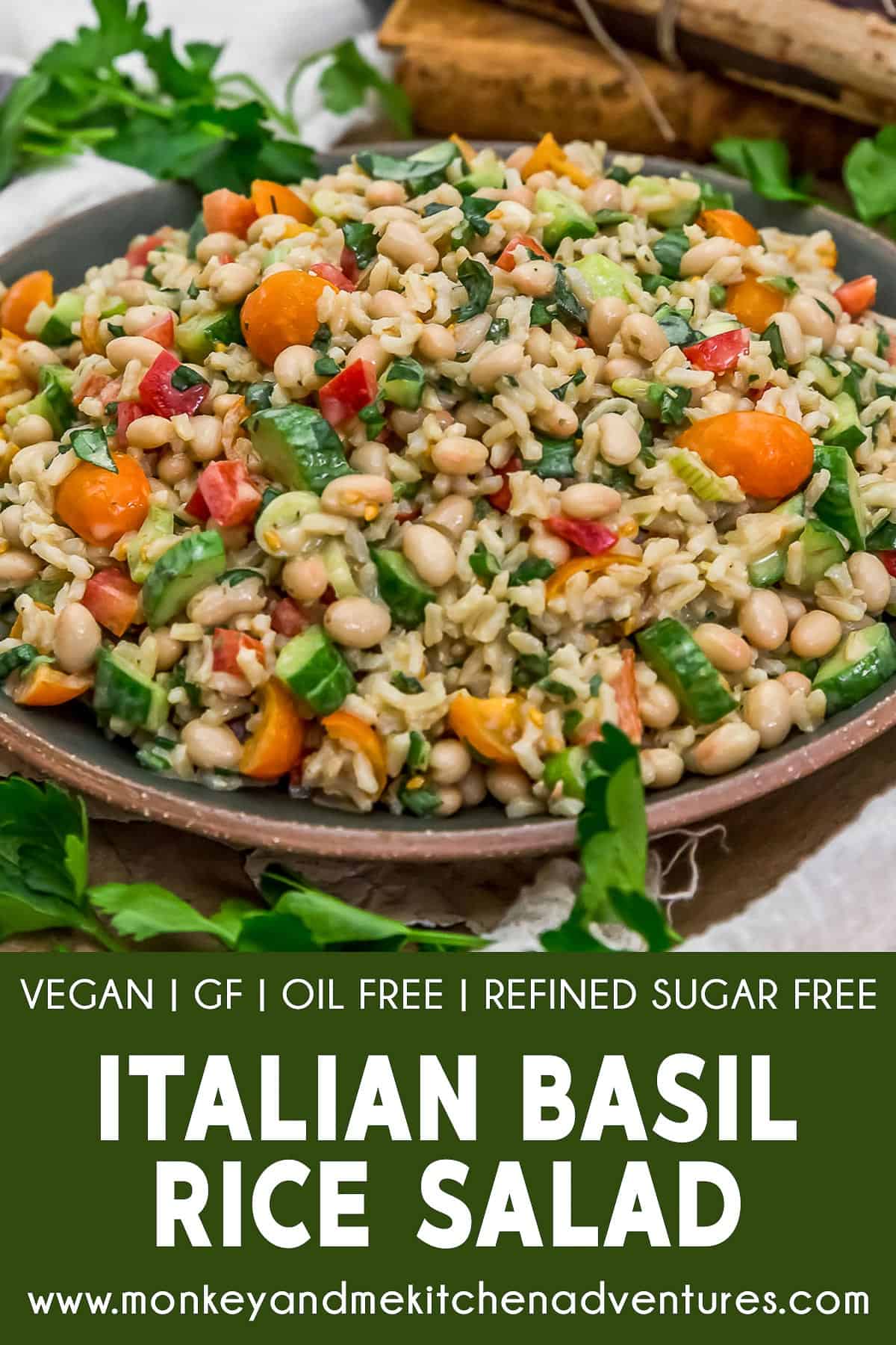 Italian Basil Rice Salad with text description