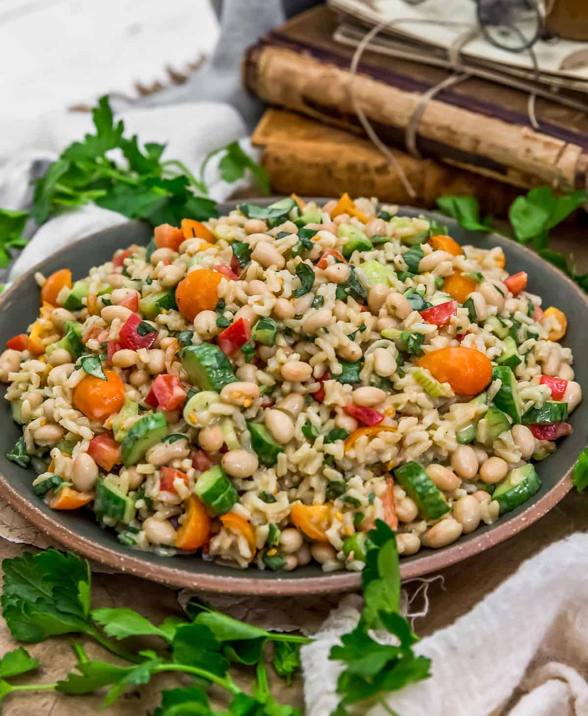 Close up of Italian Basil Rice Salad