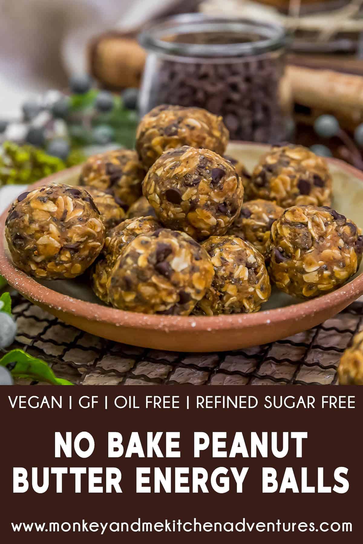 No Bake Peanut Butter Energy Balls with text description