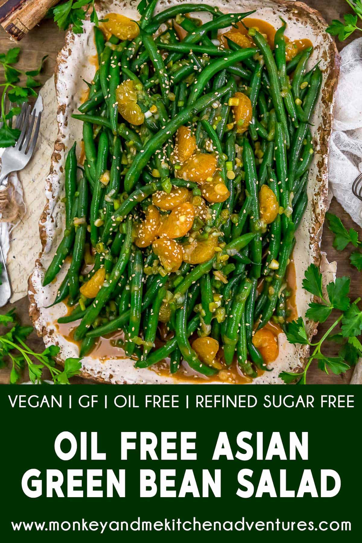 Oil Free Asian Green Bean Salad with text description