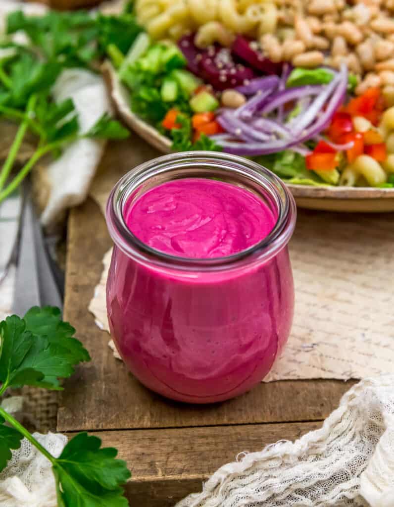 Oil Free Beet Hummus Dressing Monkey and Me Kitchen Adventures