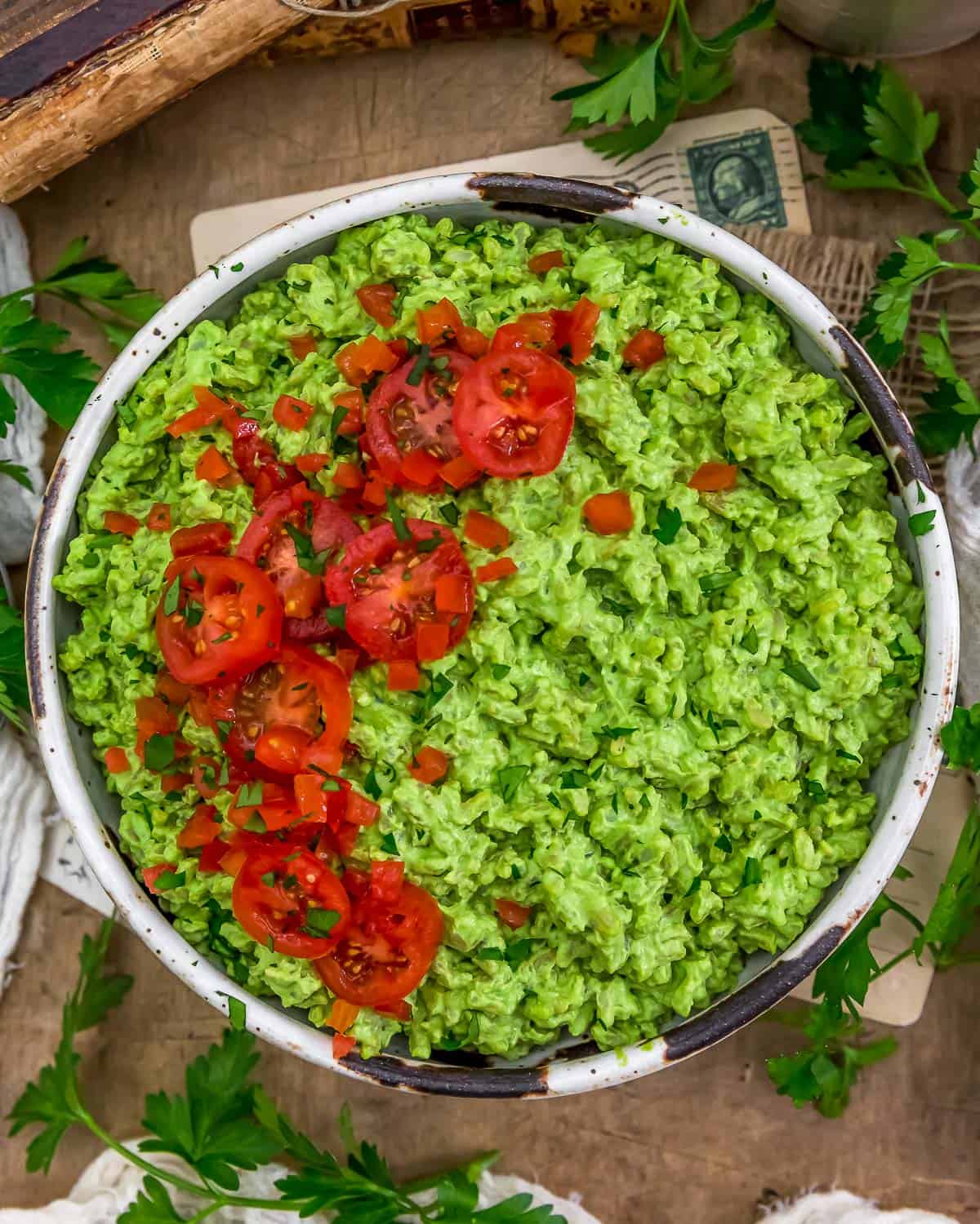 Oil Free Vegan Pesto Rice with fresh tomatoes