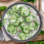 Bowl of Vegan Amish Creamy Cucumber Salad