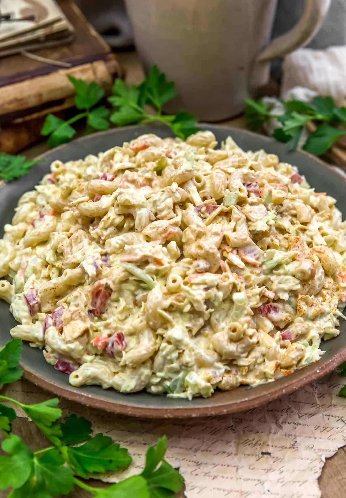 Close up of Vegan Amish Macaroni Coleslaw