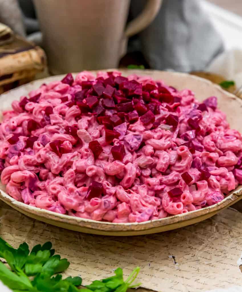 Vegan Beet Macaroni Salad Monkey and Me Kitchen Adventures