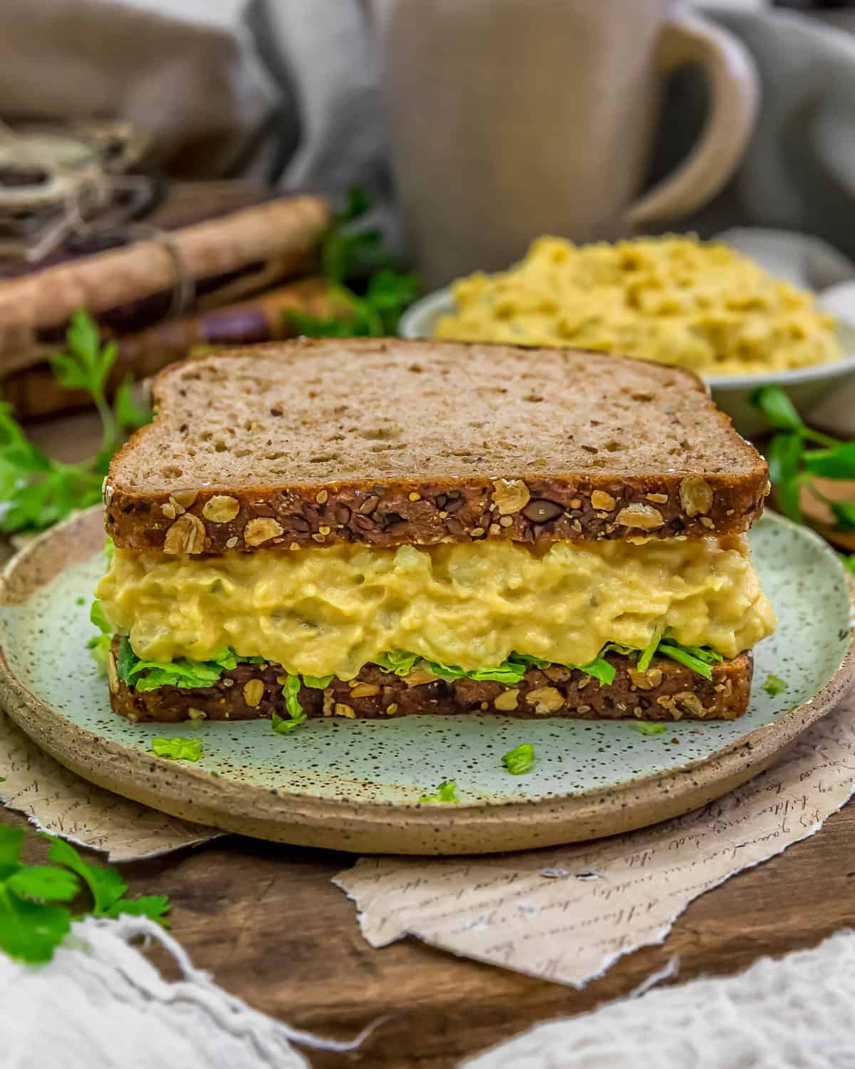 Close up of Vegan “Egg” Salad Sandwich