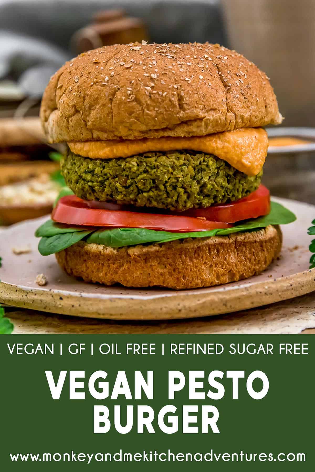 Vegan Pesto Burger with Text Description