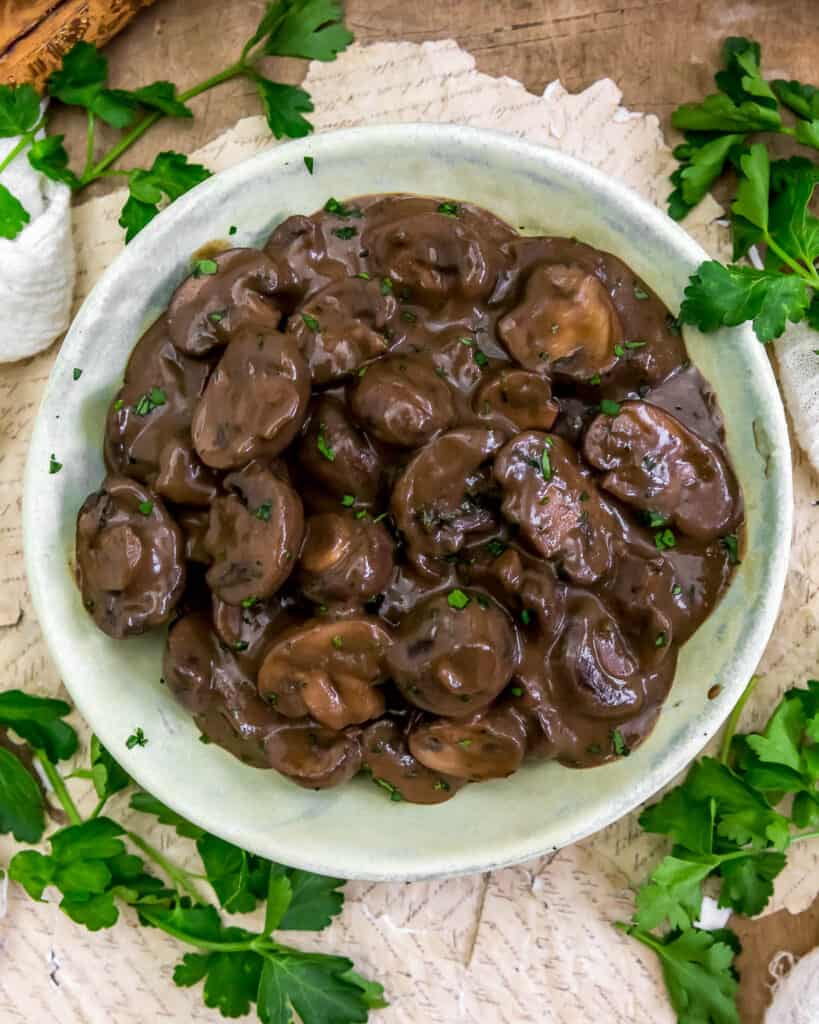 Vegan Steakhouse Mushrooms in Red Wine Sauce - Monkey and Me Kitchen