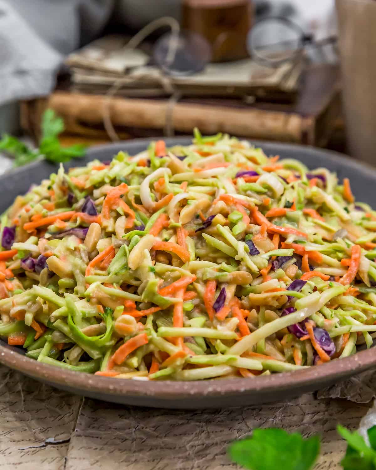 Close up of Easy Sweet and Tangy Broccoli Slaw