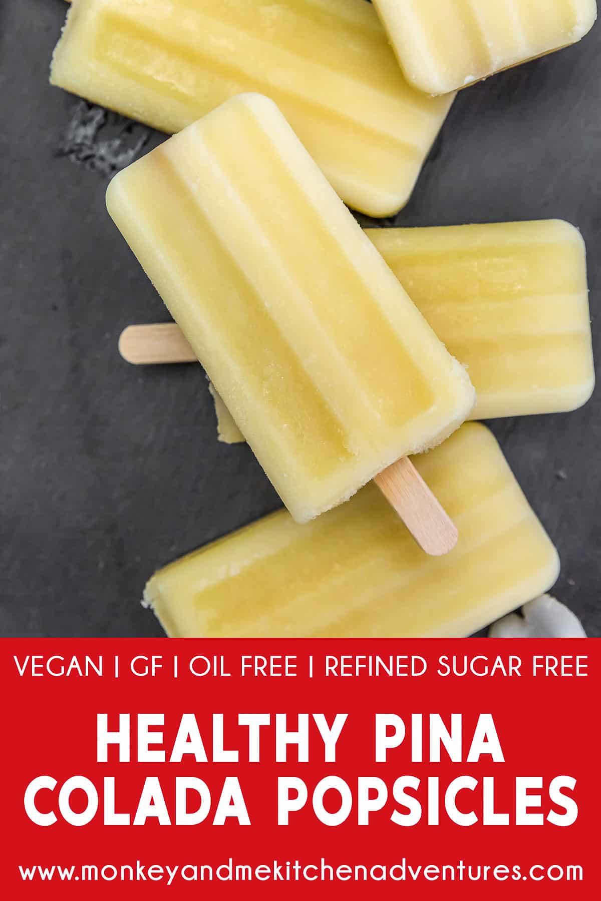Healthy Pina Colada Popsicles with text description