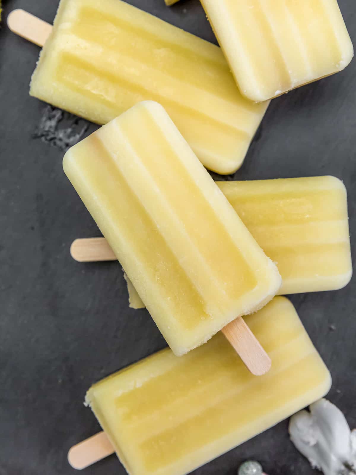Close up of Healthy Pina Colada Popsicles