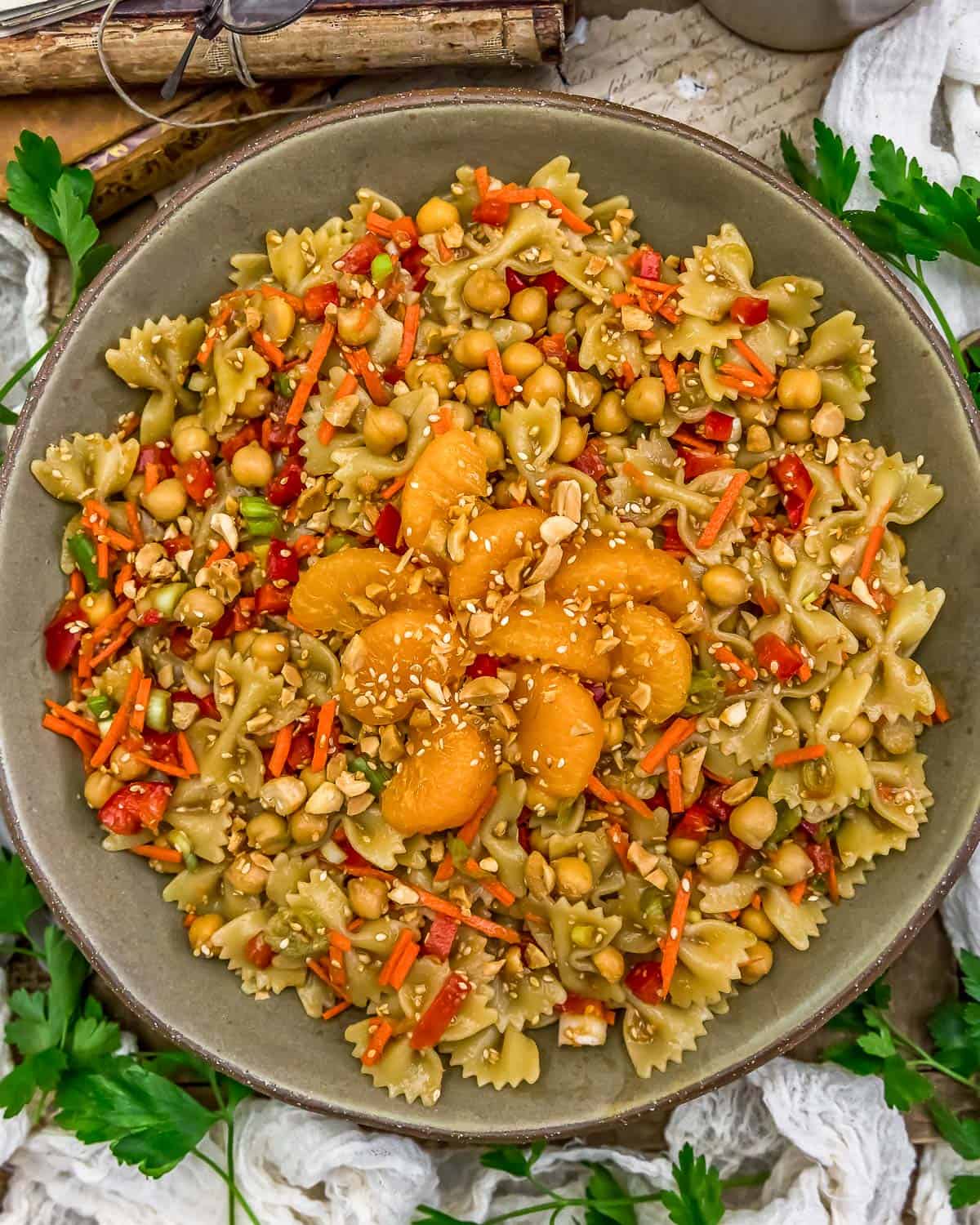 Bowl of Oil Free Asian Sesame Pasta Salad