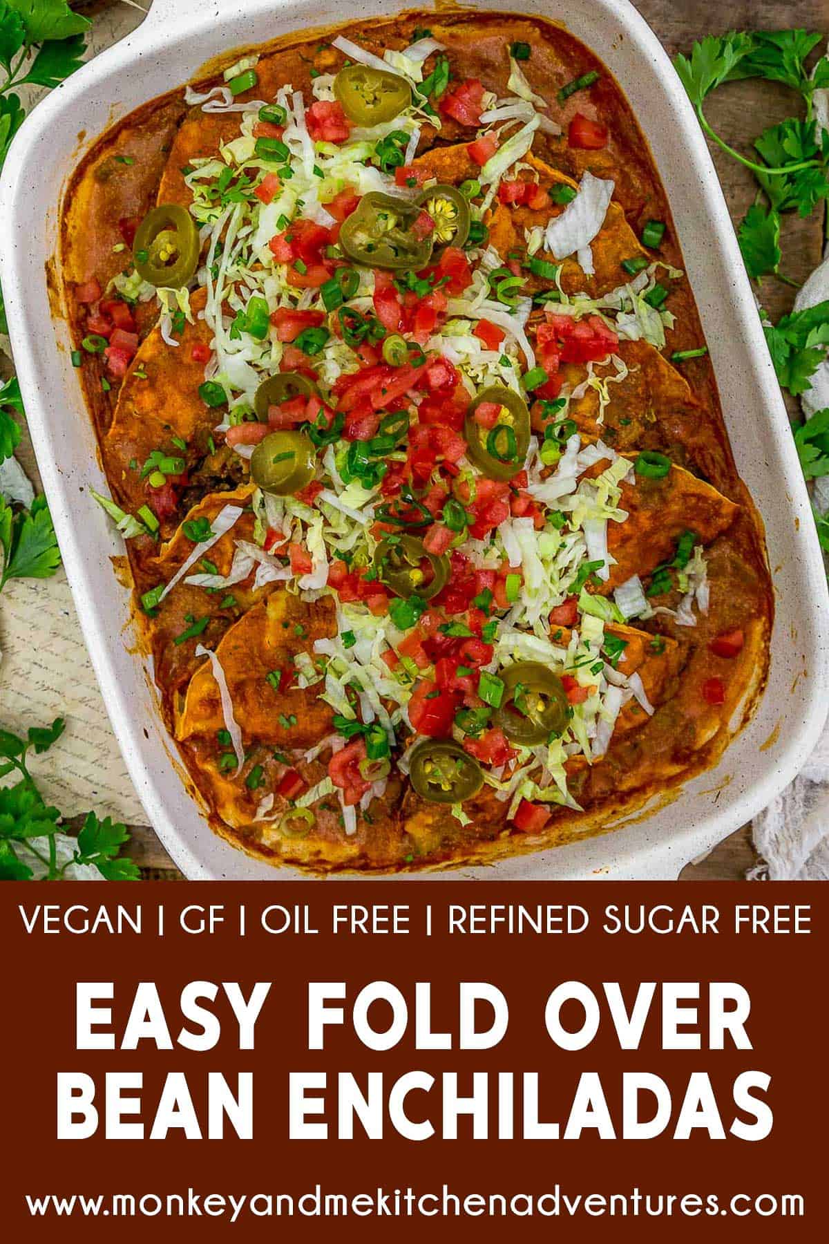 Easy Fold-Over Bean Enchiladas with text description
