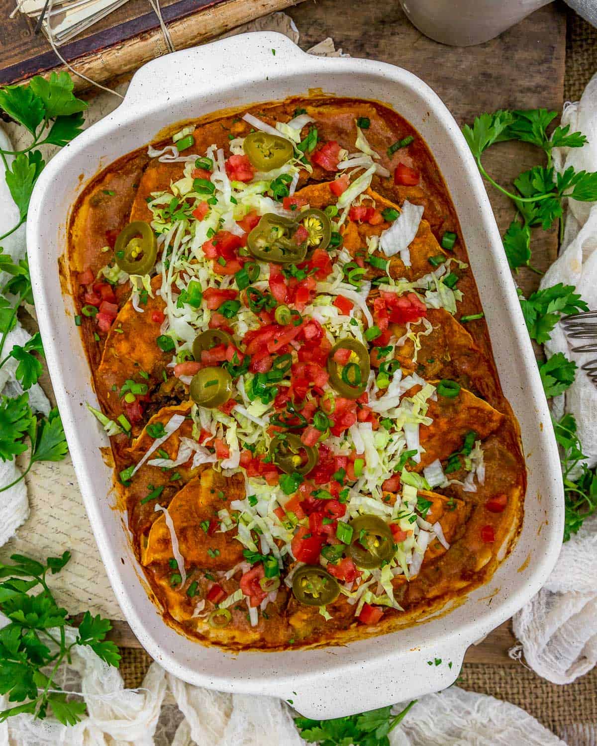 Easy Fold-Over Bean Enchiladas with delicious toppings