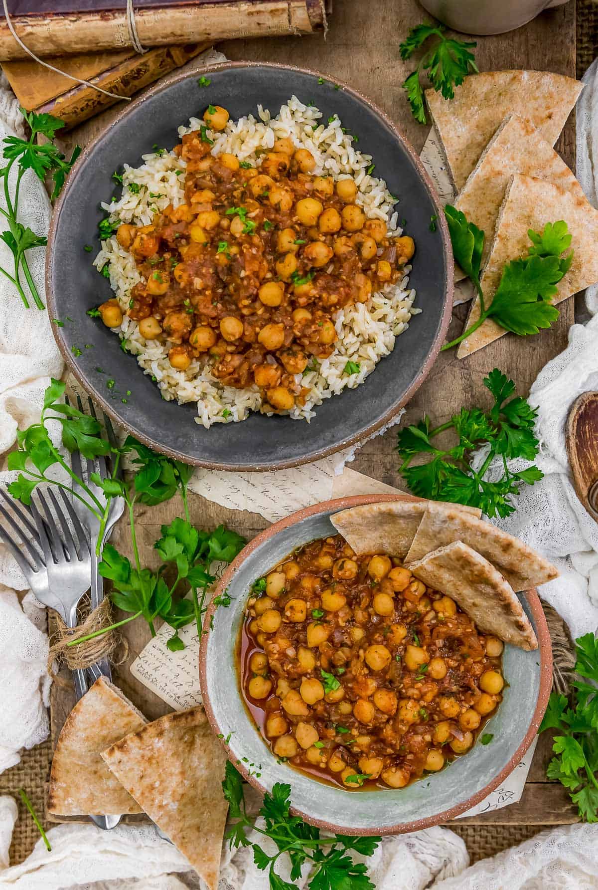 Tablescape of Easy Mediterranean Chickpeas with Rice