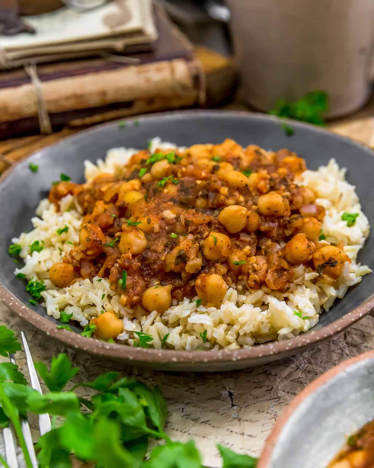 Close up of Easy Mediterranean Chickpeas with Rice