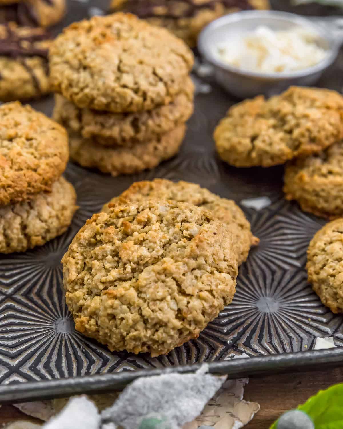 Close up of Healthy Coconut Oatmeal Cookies