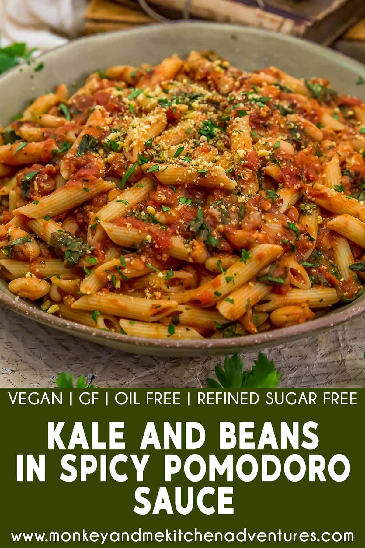 Kale and Beans in Spicy Pomodoro Sauce with text description