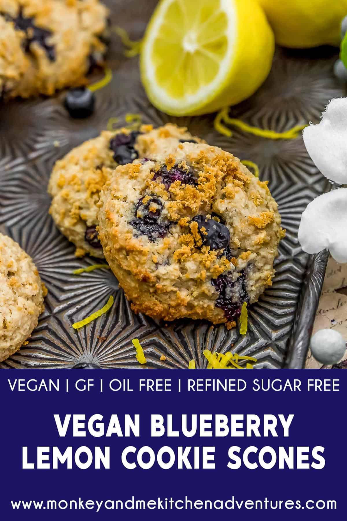 Vegan Blueberry Lemon Cookie Scones with text description