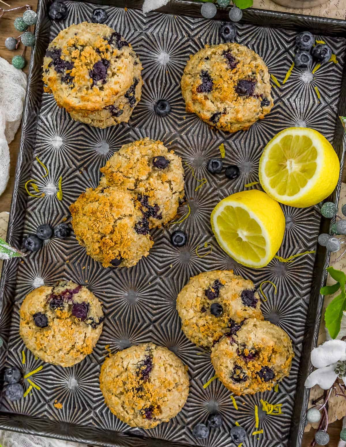Cookie sheet of Vegan Blueberry Lemon Cookie Scones