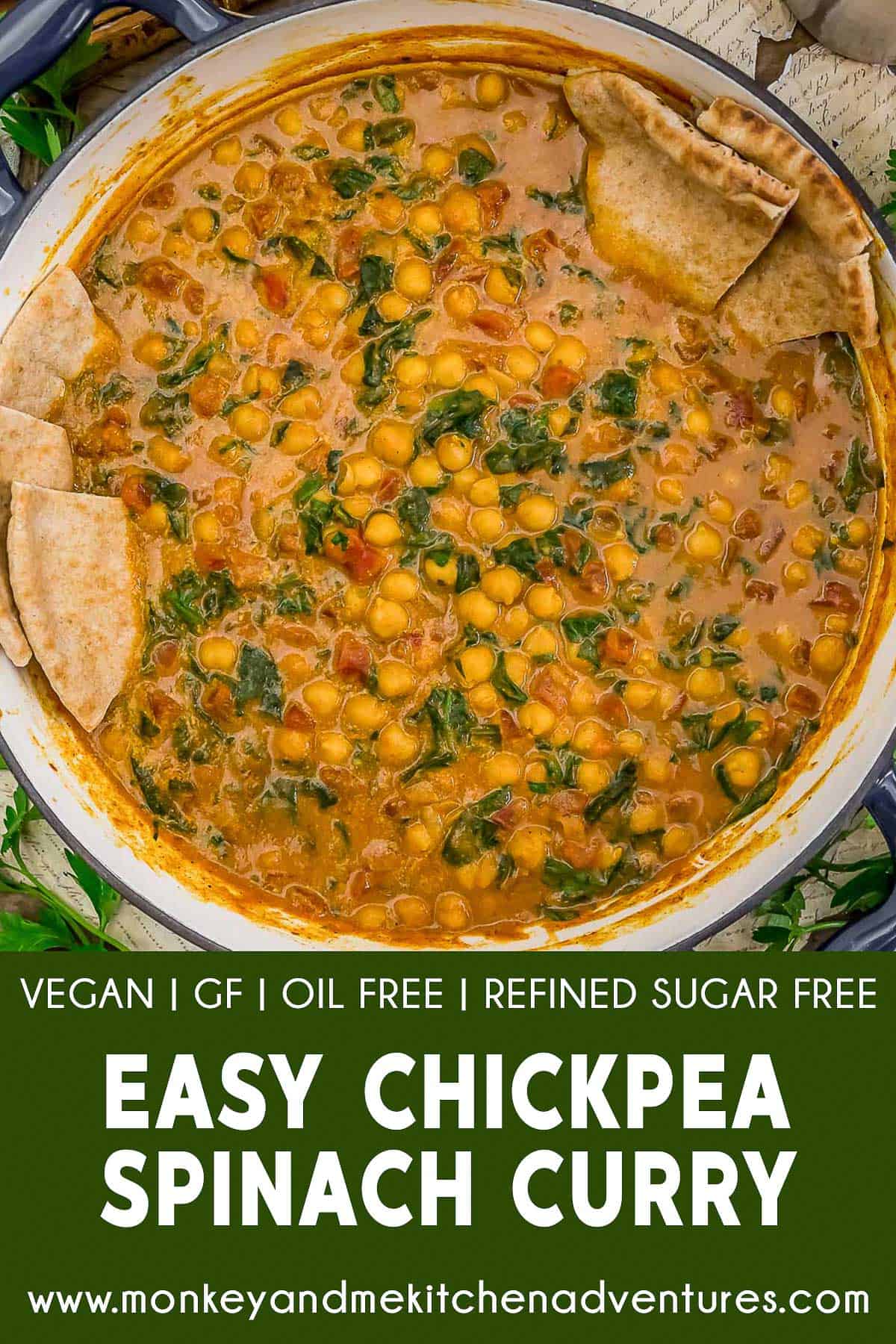 Easy Chickpea Spinach Curry with text description