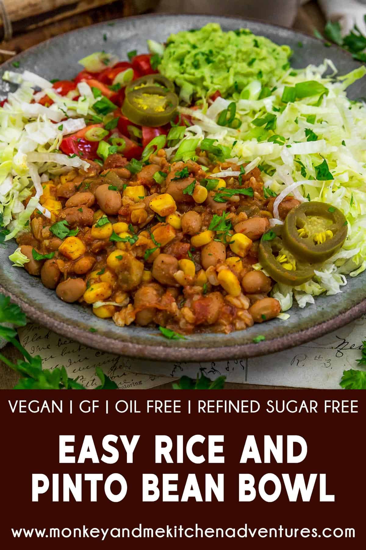 Easy Rice and Pinto Bean Bowl with text description