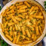 Skillet of Easy Vegan Pumpkin Parmesan Pasta