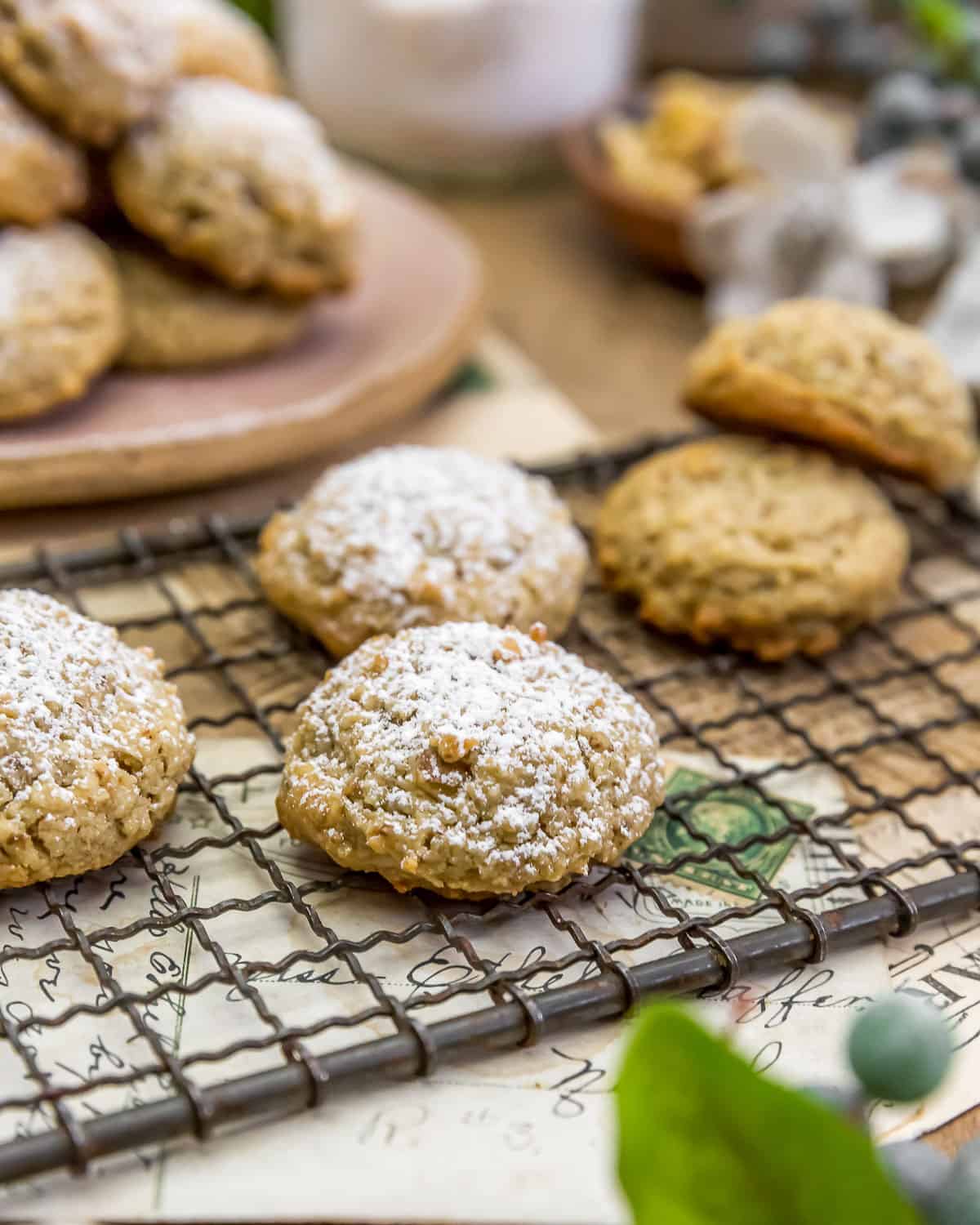 Close up of Healthy Vegan Russian Tea Cakes (Snowball Cookies)