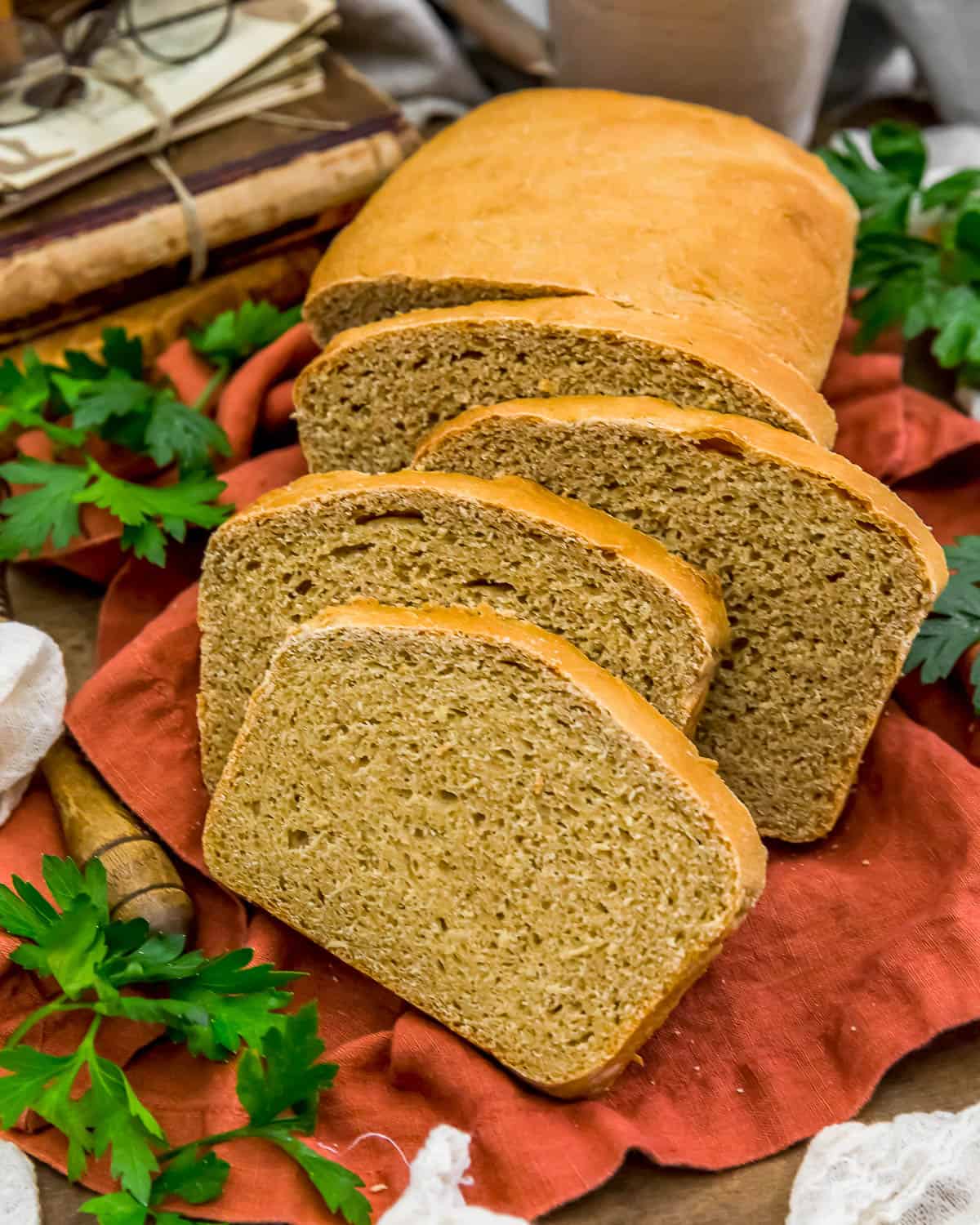 Close up of sliced Amish Whole Wheat Potato Bread