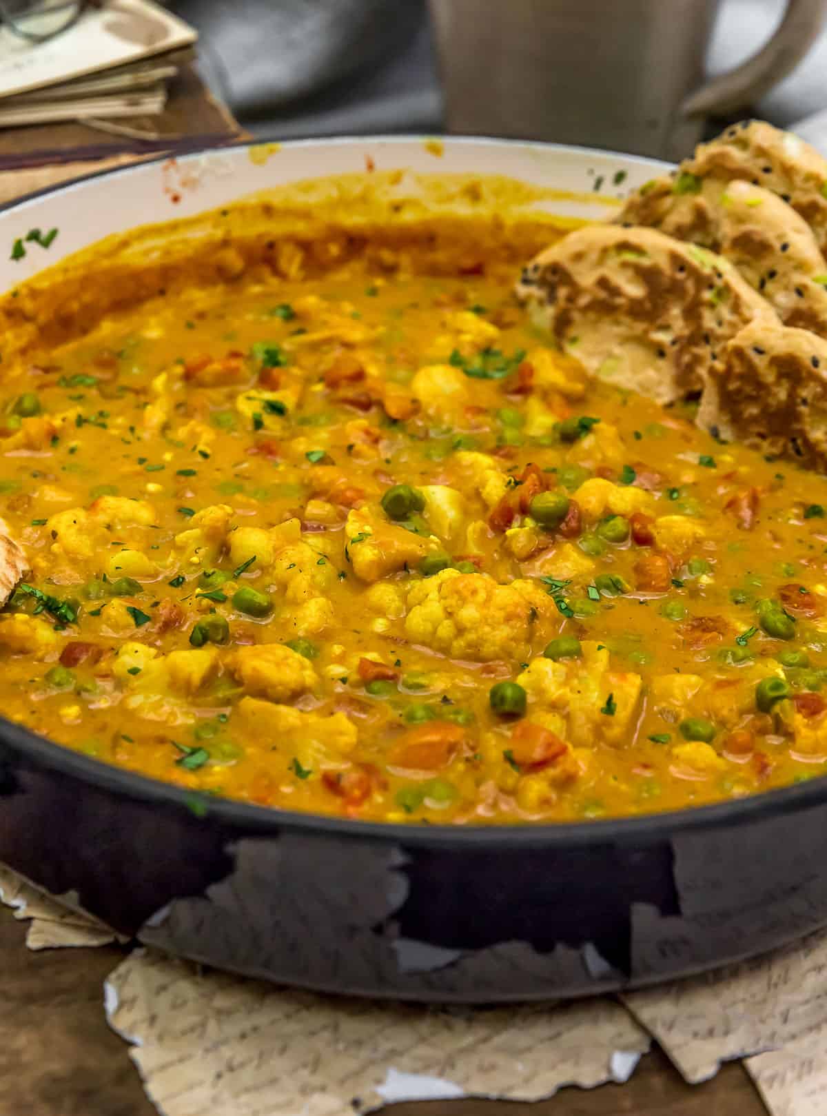 Close up of Easy Cauliflower Pea Curry