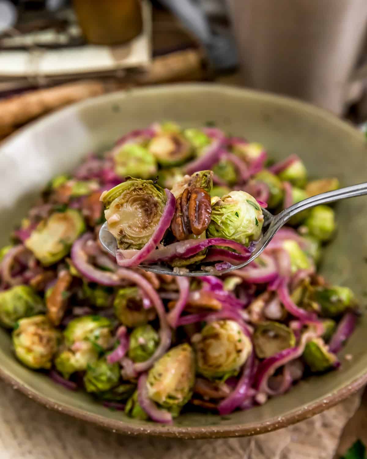 Warm Caraway Brussels Sprouts Onion Salad