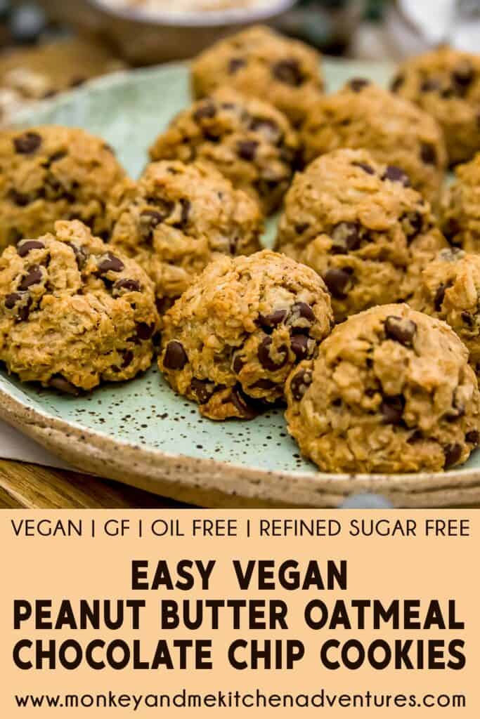 Easy Vegan Peanut Butter Oatmeal Chocolate Chip Cookies - Monkey and Me ...