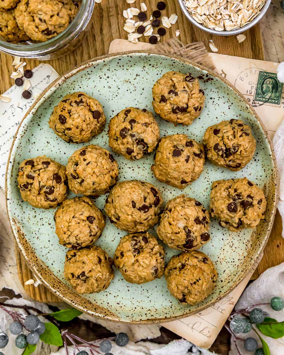 Easy Vegan Peanut Butter Oatmeal Chocolate Chip Cookies