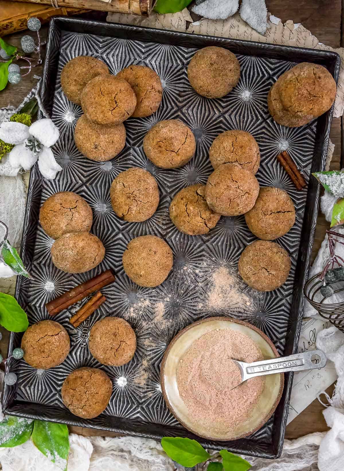 Cookie sheet of Healthy Chai Spice Snickerdoodles