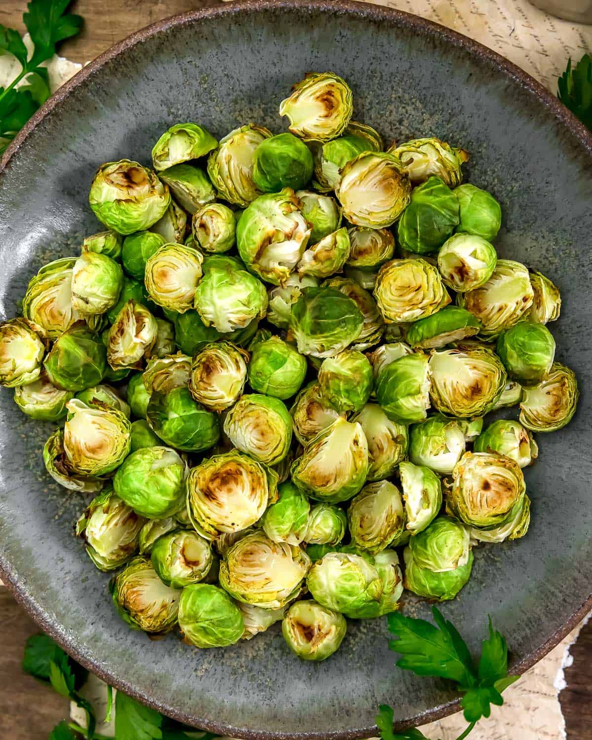 Roasted Oil Free Brussels Sprouts in a bowl