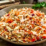 Close up of Easy Vinegar Coleslaw with Toasted Sunflower Seeds