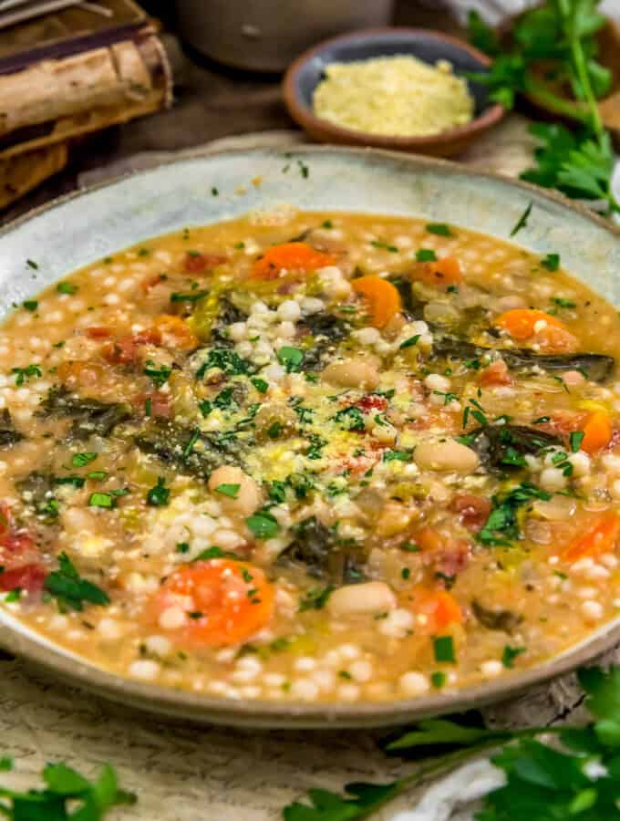 Close up of Italian Endive Bean Soup