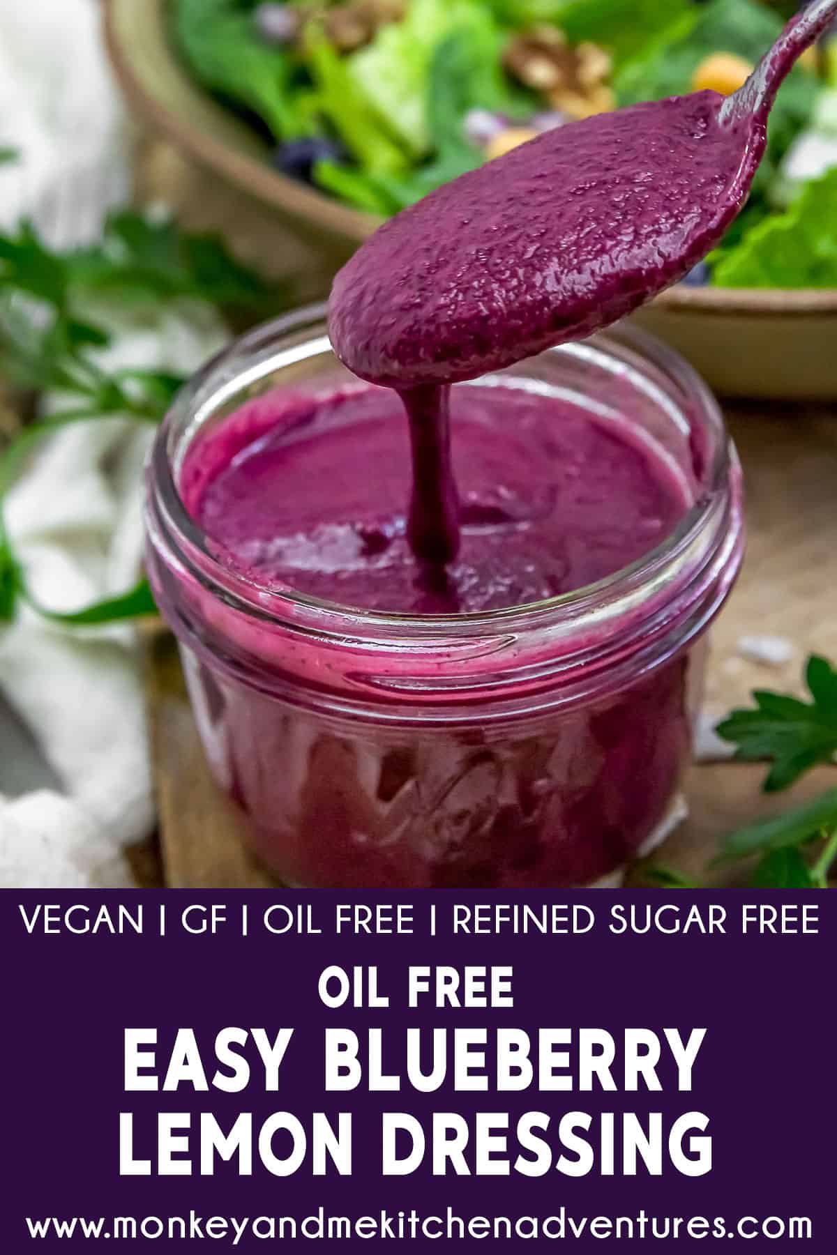 Oil Free Easy Blueberry Lemon Dressing with text description