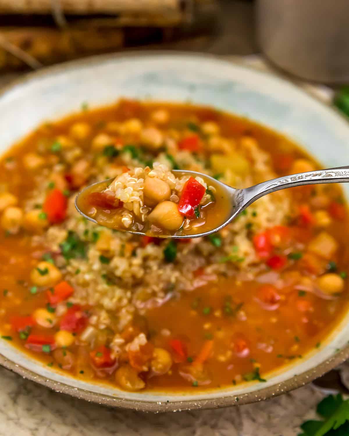 Spoonful of Chickpea Red Pepper Soup with Quinoa