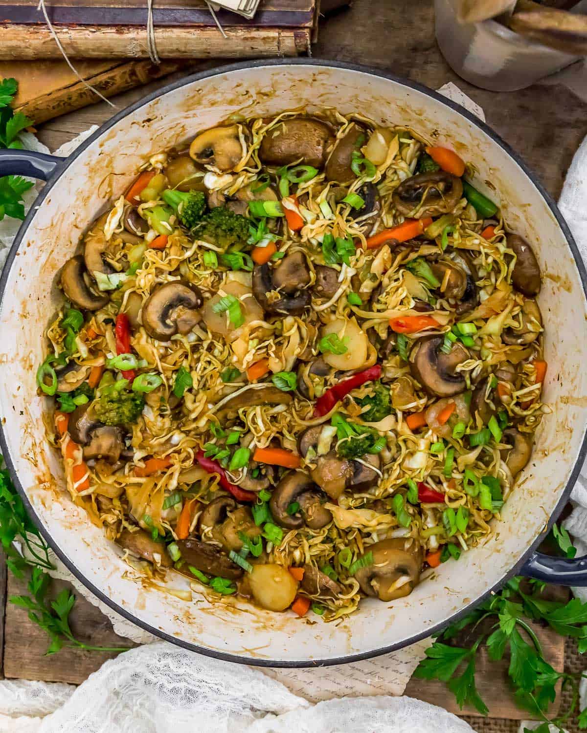Skillet with Asian Mushroom Cabbage Stir Fry