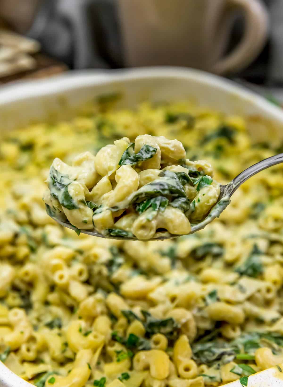 Spoonful of Vegan Spinach Artichoke Mac and Cheese