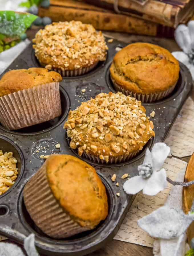 Healthy Peanut Butter Banana Muffins in a muffin pan