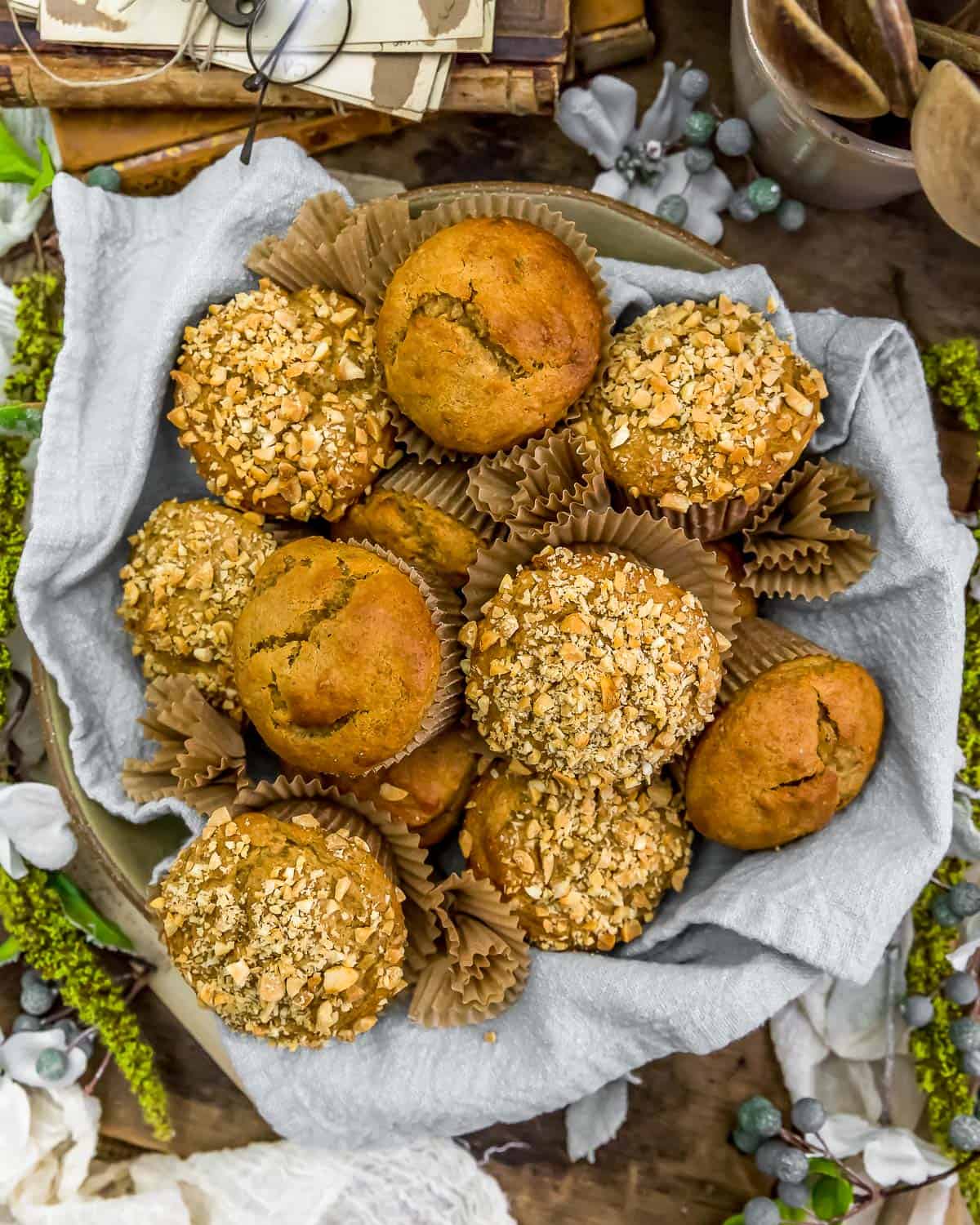 Bowl of Healthy Peanut Butter Banana Muffins